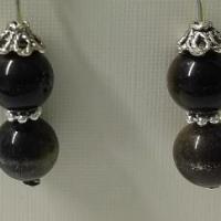 Boucles d oreilles obsidienne doree 1 1