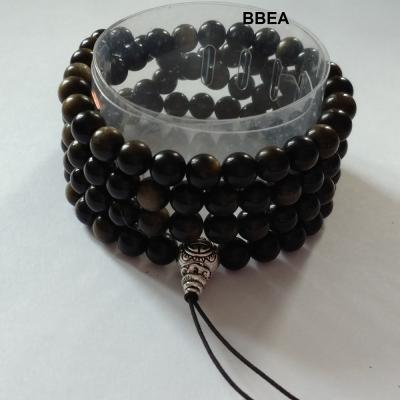 Mala tibetain obsidienne doree 1 