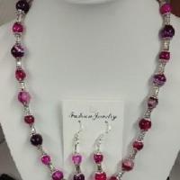 Parure agate teintee rose 1 