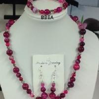 Parure agate teintee rose 2 