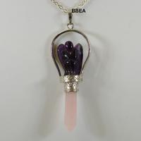 Pendentif amethyste ange et quartz rose 1 1